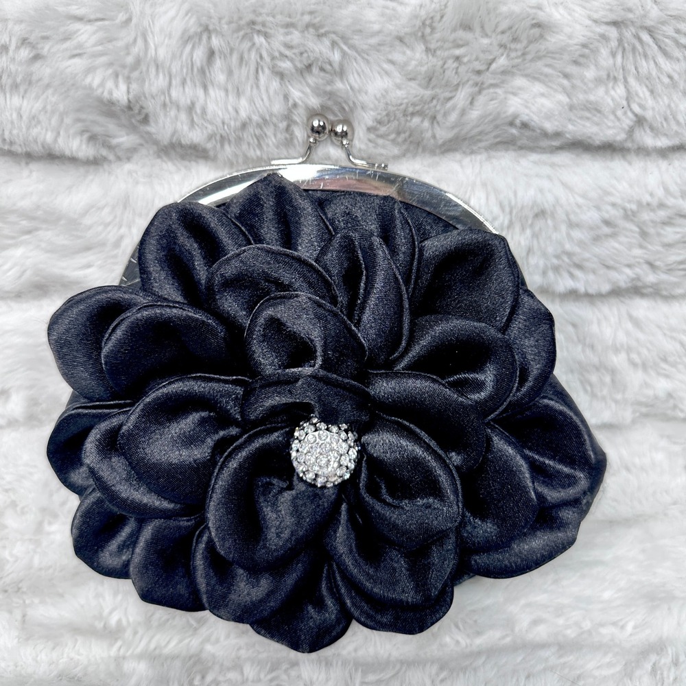 Vintage Daniel Ames Couture Evening Bag Women Black‎ Flower Rhinestone Clutch